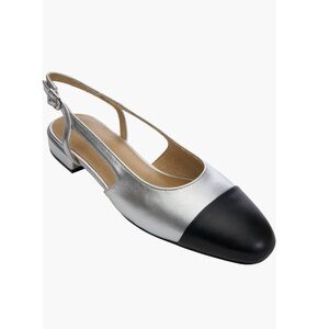 VANELi Tisha Cap Toe Slingback Leather Flats Silver & Black Women’s Size 8